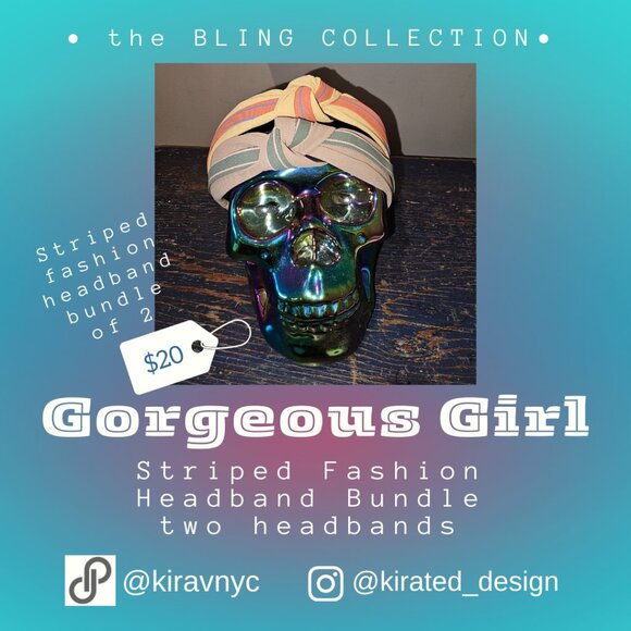 Gorgeous Girl Striped Top Knot Headband bundle Two headbands Yellow & Tan - Picture 2 of 3